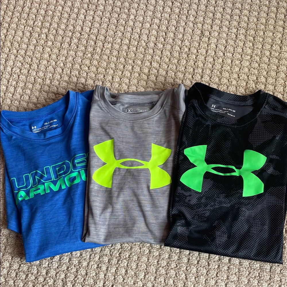 Under Armour Kids' Tees - Blue, Gray, and Black with Neon Accents